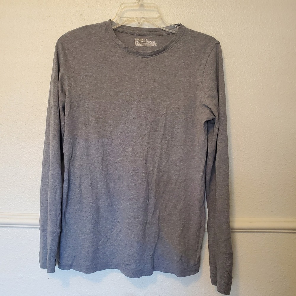 Mossimo Supply Co Womens Gray Long Sleeve Casual Tee Cotton Crew Neck Size L